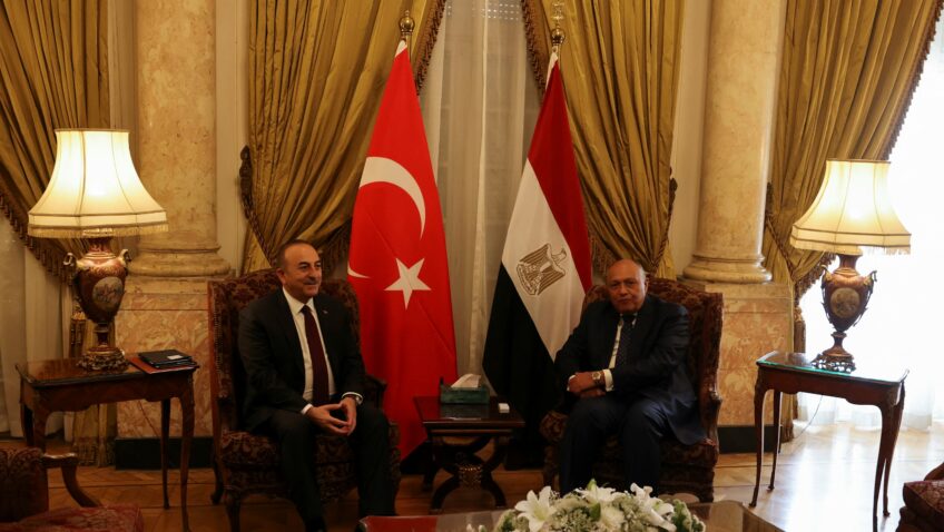 Turkish Foreign Minister Mevlut Cavusoglu meets with his Egyptian counterpart Sameh Shoukry in Cairo